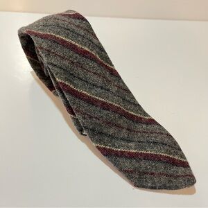 Vintage Scotch Mist Grey Wool Striped Tie Burgundy Cream Narrow Academia